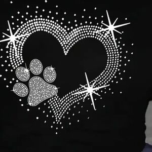 Black and White Rhinestone Dog Paw Heart Accessory